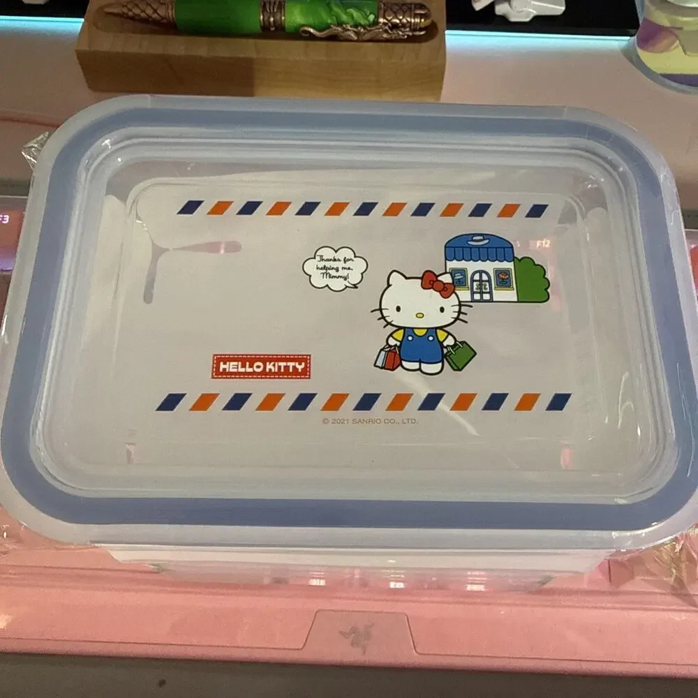 Hello Kitty Storage Container Glass Bento Box Food Lid 4 Flap Snap Sanrio 2023